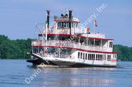 Paddlewheeler  river boat Mark Twain on the Mississippi at Hannibal, Missouri.