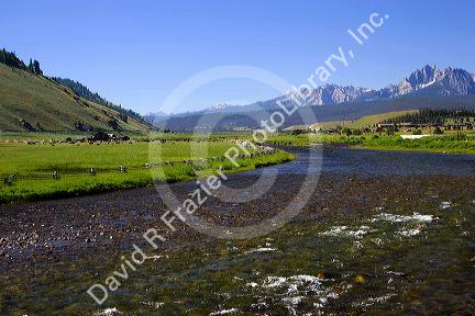 Salmon River and Sawtooth Mountains in Stanley, Idaho.