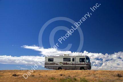 Recreational vehicle on highway.