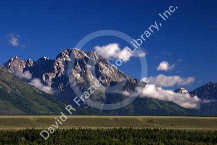 Morning fog around the Grand Teton Mountains, Wyoming.