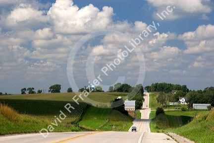 Rural two lane highway US 6 near Oakland, Iowa.
