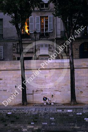 Dusk on the Ile de St. Louis in PAris France.