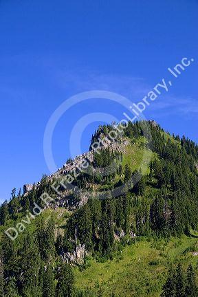 Mountain peak at Chinook Pass at entrance of Mt. Rainier National Park.