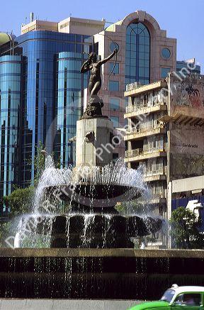 A fountain in the Plaza La Diana Cazadora in Mexico City, Mexico.