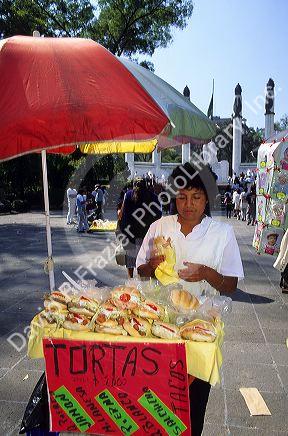 A street vendor selling tortas and tacos in Chapultepec Park, Mexico City, Mexico.