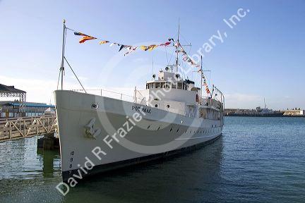 The presidential yacht named Patomac used by Franklin D. Roosevelt moored at Oakland, California.