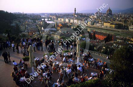 An outdoor cafe and view of Florence, Italy.