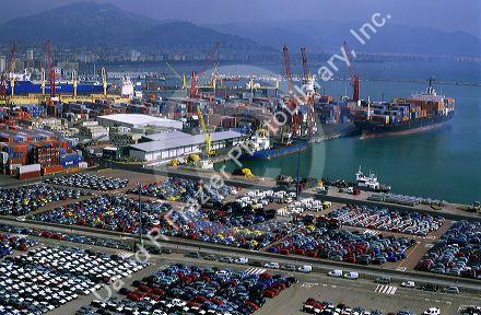 Italian cars await export at the port in Salerno, Italy.