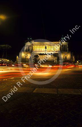 Piazza Venezia in Rome at night, Italy.