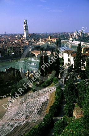 Adige River and Verona Italy.