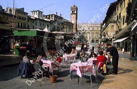 A sidewalk cafe in Verona, Italy.