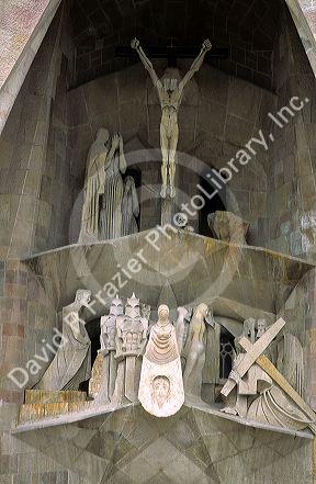 The Goudi designed Sagrdada Familia Cathedral in Barcelona, Spain.