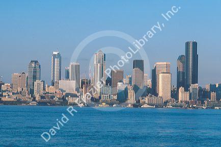 Skyline of Seattle, Washington along Elliot Bay.