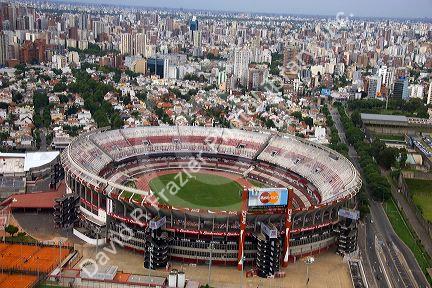 Aerial view of The River football stadium in Buenos Aires, Argentina.