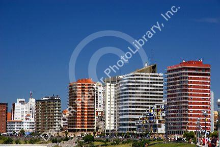 Beach front hotels and condominiums at Mar del Plata, Argentina.