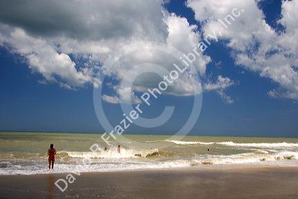 Beach scene at Pinamar, Argentina.