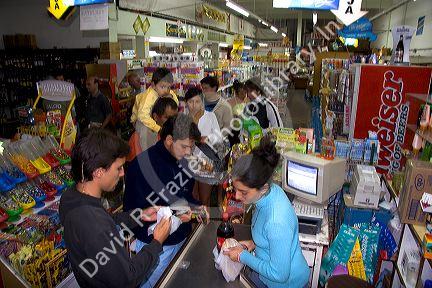Customers at a supermarket in Argentina.