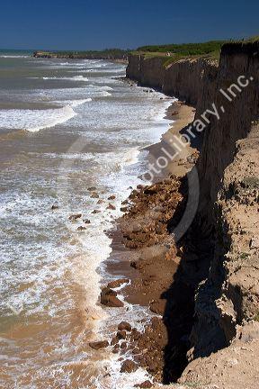 Ocean cliffs along the Atlantic coast south of Mar del Plata, Argentina.