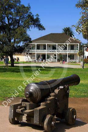 A cannon sits in front of the Visitor Center at Old Town, San Diego, California.
