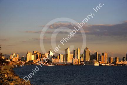 San Diego cityscape and cruise ship, California.