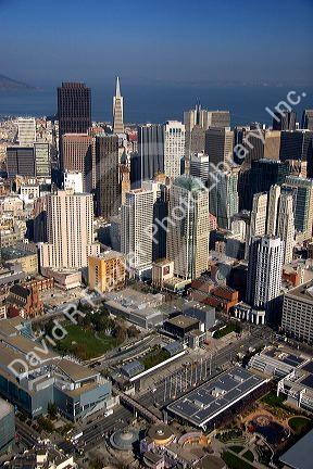 Aerial view of the city and bay of San Francisco, California.
