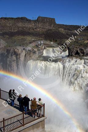 Rainbow over observation deck at Shoshone Falls on the Snake River near Twin Falls, Idaho.
