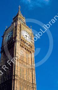 Big Ben clock tower on parliament building in London, england.