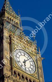 Big Ben clock tower on parliament building in London, england.