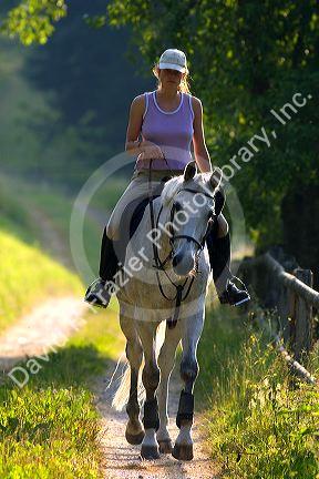 Rider on horseback near Zurich, Switzerland.