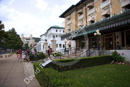 Historic bath house buildings in Hot Springs, Arkansas.