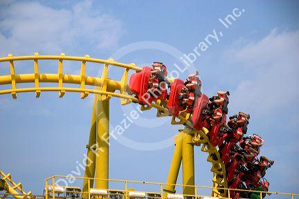 The Gauntlet roller coaster at Magic Springs theme park in Hot Springs, Arkansas.