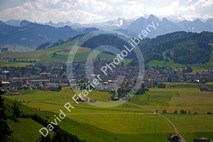 A view of the alpine village Einsiedeln, Switzerland.