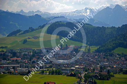 A view of the alpine village Einsiedeln, Switzerland.