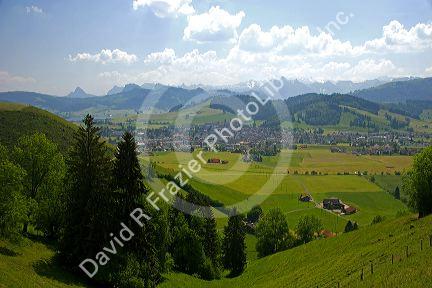 A view of the alpine village Einsiedeln, Switzerland.