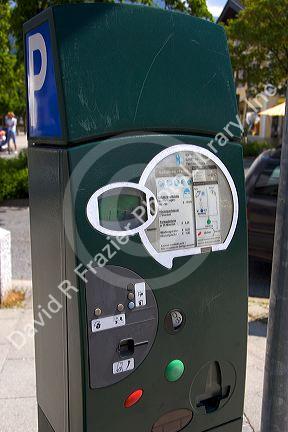 Parking pay station in the alpine village of Garmisch, Germany.