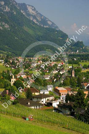 A view of Walenstadt with the Swiss Alps in the background.