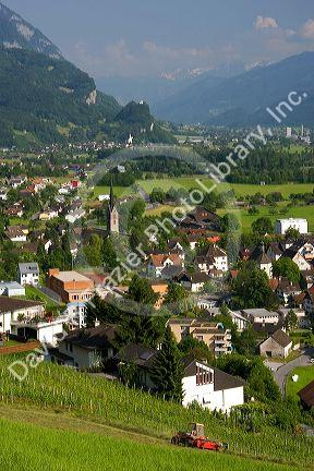 A view of Walenstadt with the Swiss Alps in the background.