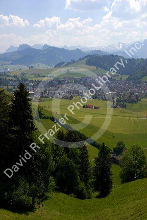 A view of the alpine village Einsiedeln, Switzerland.