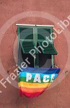 Italian PEACE flags fly from every village and city during the U.S. Iraq war, March 2003.