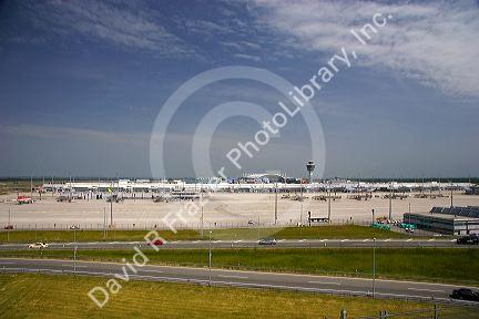 Air traffic control tower at the Munich airport, Germany.