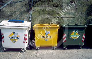 Recycle bins in Italian village.