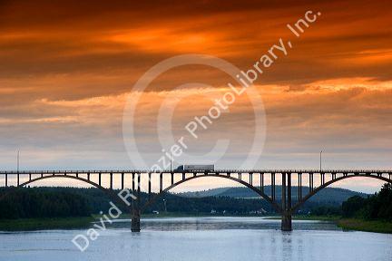Arched bridge crossing the St. John River at Hartland, New Brunswick, Canada.
