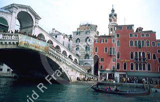 Rialto Bridge across the Grand Canal in Venice, Italy.