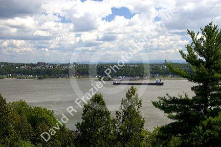 Ship traveling on the St. Lawrence River, Quebec, Canada.