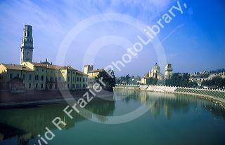 Adige River as it flows through Verona, Italy.