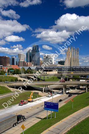 The cityscape and I-35 interchange of Kansas City, Missouri.