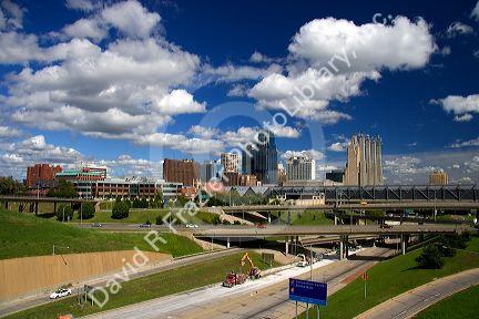 The cityscape and I-35 interchange of Kansas City, Missouri.