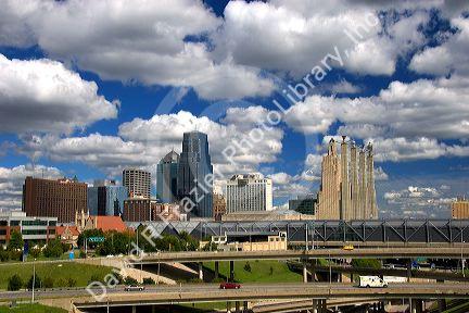 The cityscape and I-35 interchange of Kansas City, Missouri.