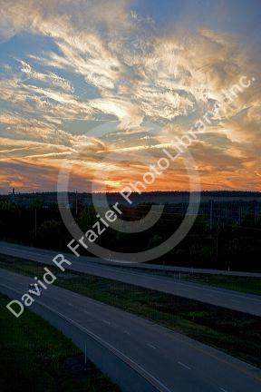 Sunset over U.S. Highway 67 near Park Hills, Missouri.