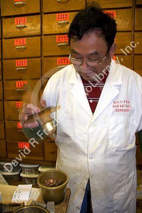 Chinese herbalist in Chicago's Chinatown, Illinois.